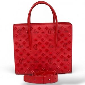 Christian Louboutin Red Calf Leather Paloma Loubinhesky Medium Top Handle Bag